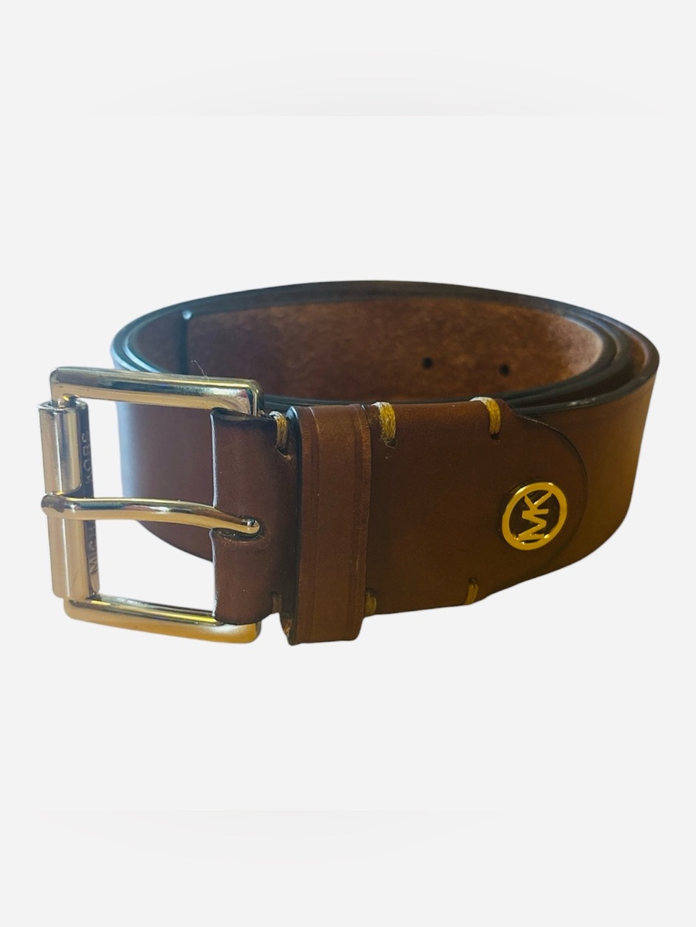 Michael Kors Women’s Brown Leather Belt with Gold MK Logo
